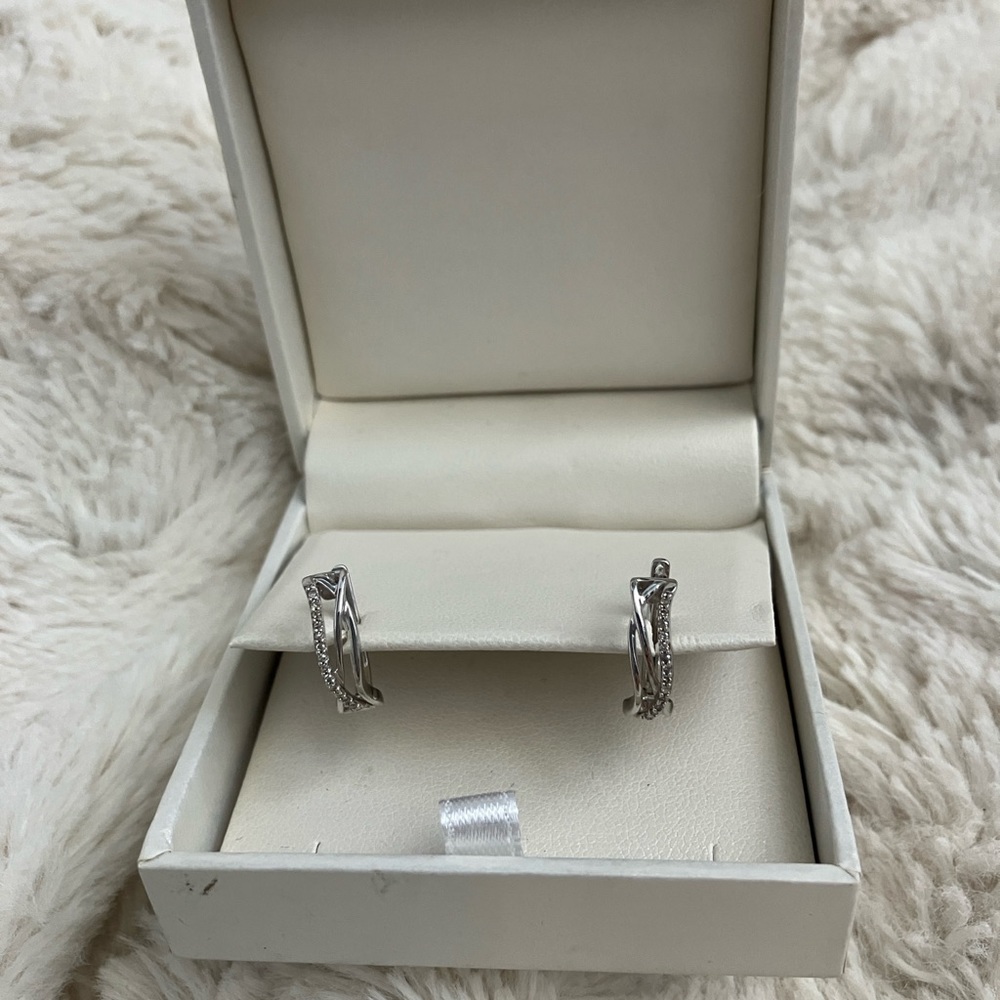 White gold half hoops, with diamond chips